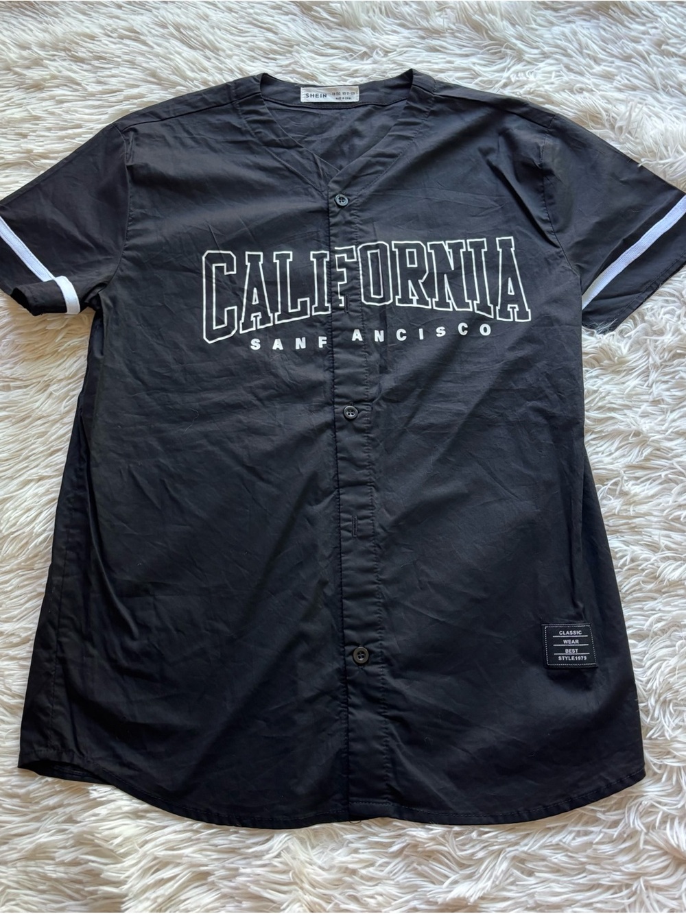 SHEIN Black Baseball-Style "California San Francisco" Shirt